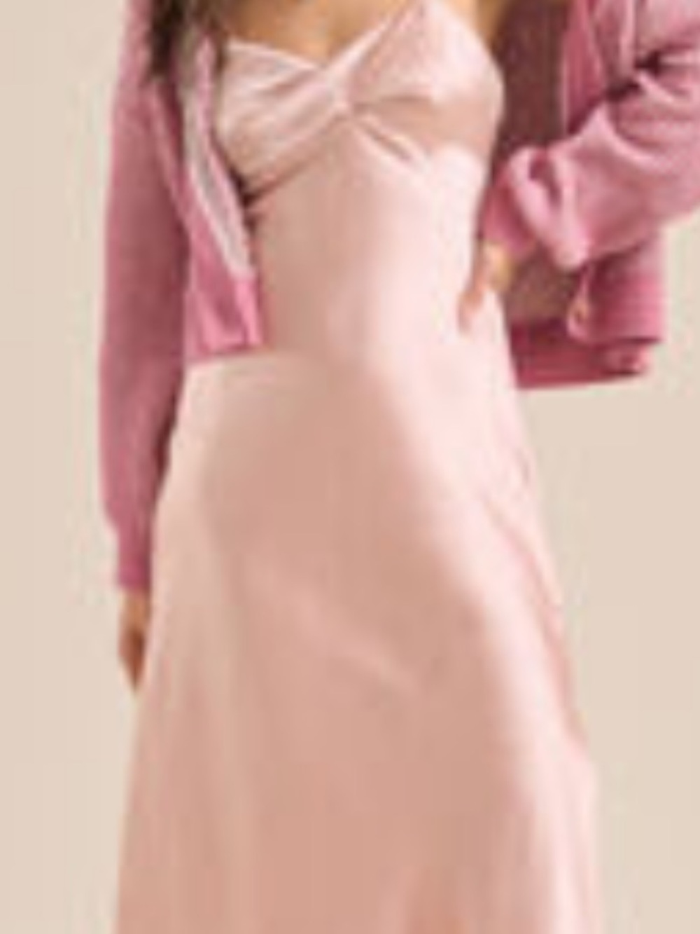Strapless Satin Slip Midi Dress in Blush Pink